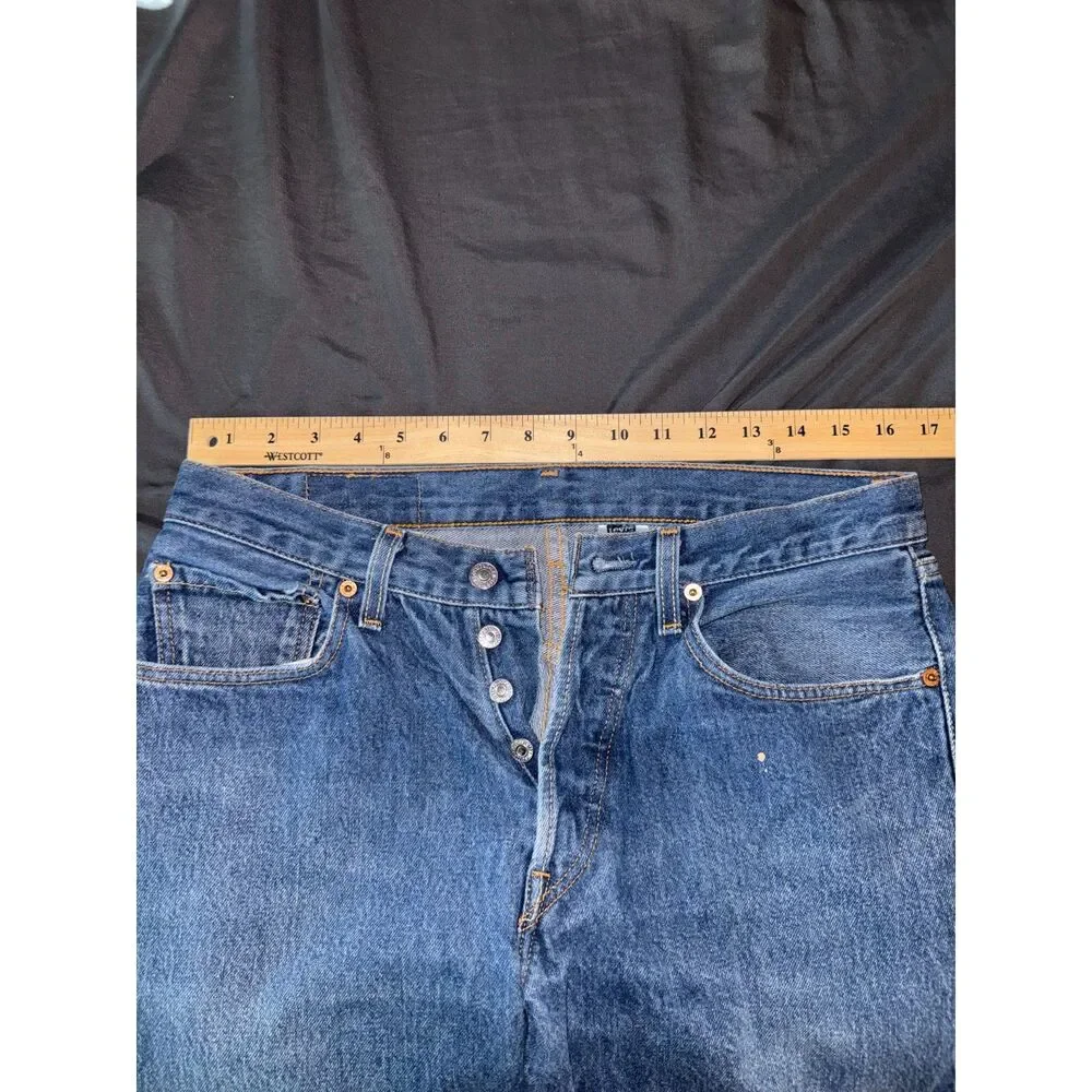 Vintage Levi's 501xx Mens W33 100% Cotton Dark Wash Button Fly Jeans (Hemmed)